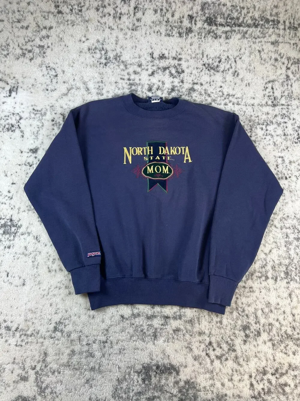 Vintage JanSport Sweatshirt Mens M Blue North Dakota Embroidered USA Made Y2K
